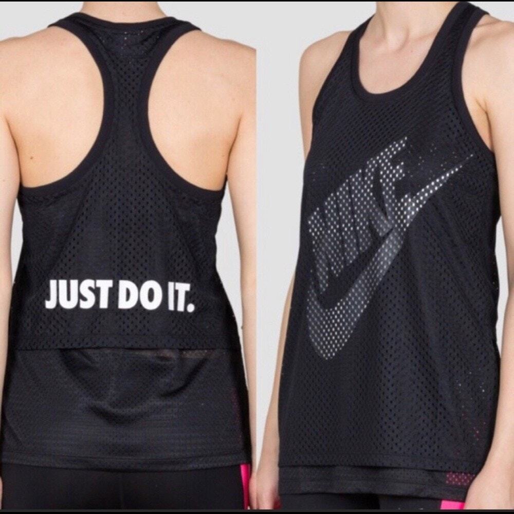 Nike Black Double Layer Mesh Logo Athletic Racerback Tank Top Women's Size Small